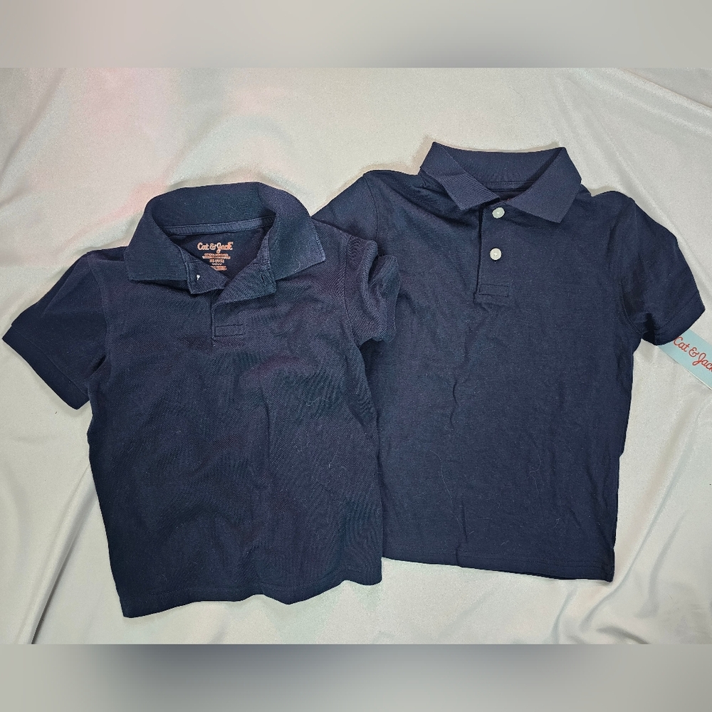 Set Of Two Cat & Jack Navy Kids Polo Uniform Shirts- XS (4/5)